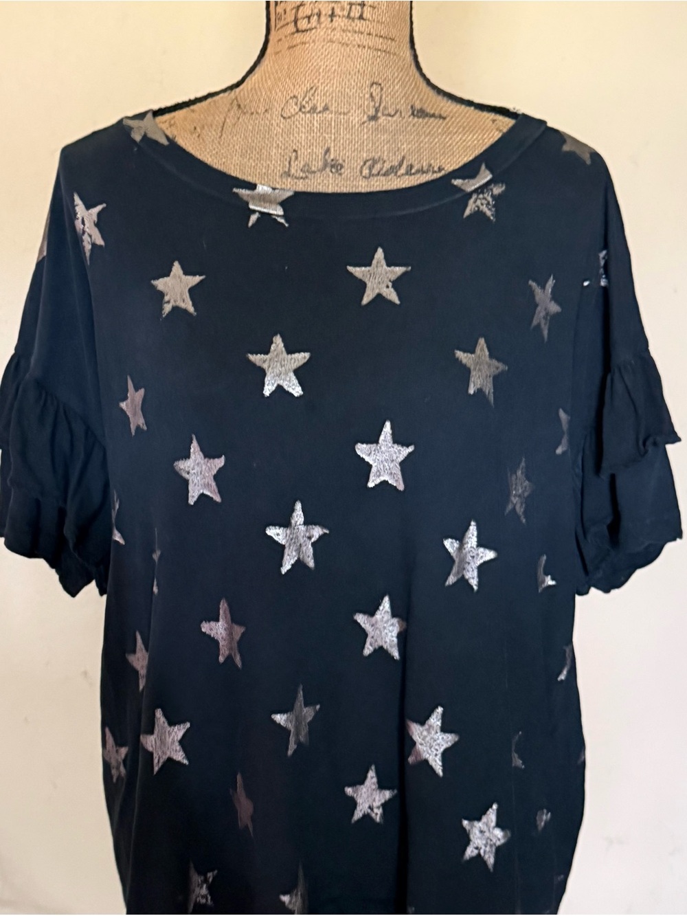 The Ruffle Roadie black foil star shirt by Current/ Elliott